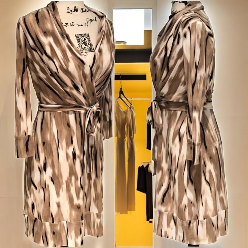 NEW Antonio Melani Wrap Tie Belt 3/4 Sleeve V-Neck Jersey Dress Abstract XS NWOT - Picture 10 of 12